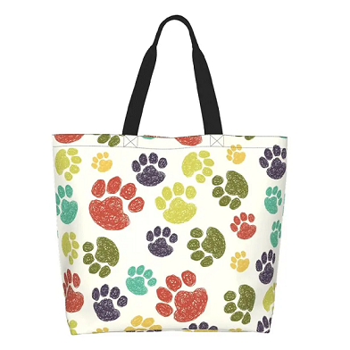 Large-capacity cute puppy and kitten paw print cotton bag