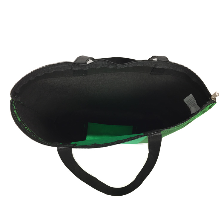 Green non-woven spliced zipper handbag