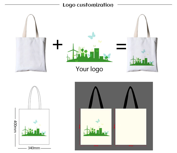 Foldable cotton shopping canvas tote bag