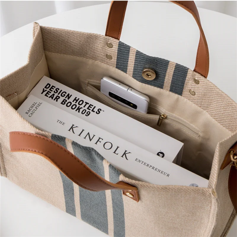 Striped Tote Bag Portable Gift Large Canvas Bag