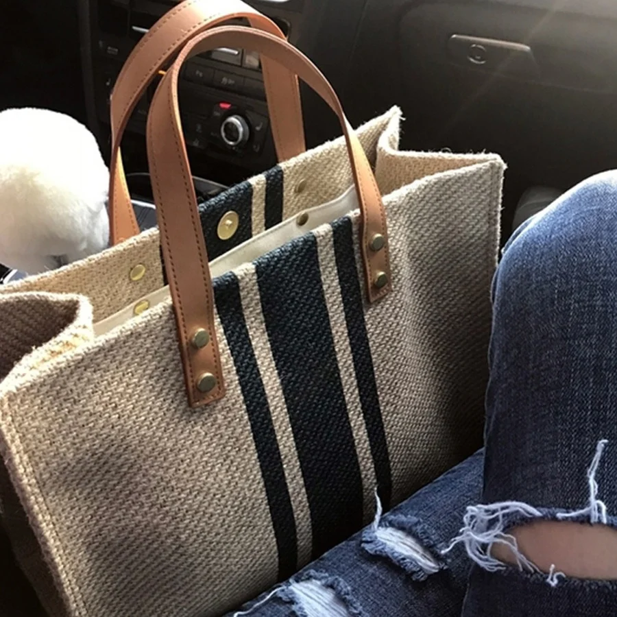 Striped Tote Bag Portable Gift Large Canvas Bag