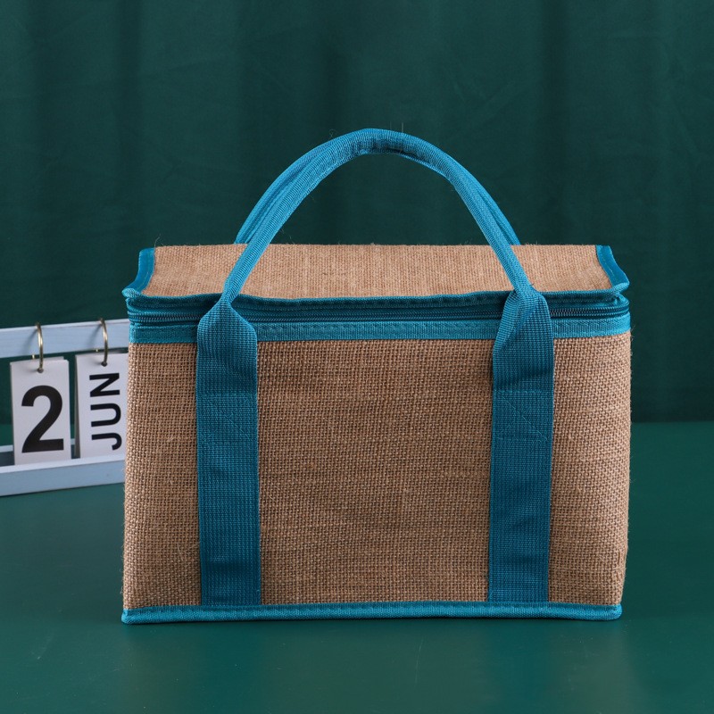 Jute Cooler Zipper Tote Bag
