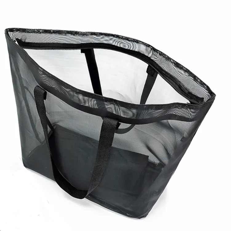 Customized Logo Shopping Mesh Gift Bag, Supermarket Shopping Cotton Black Nylon Silk Handbag