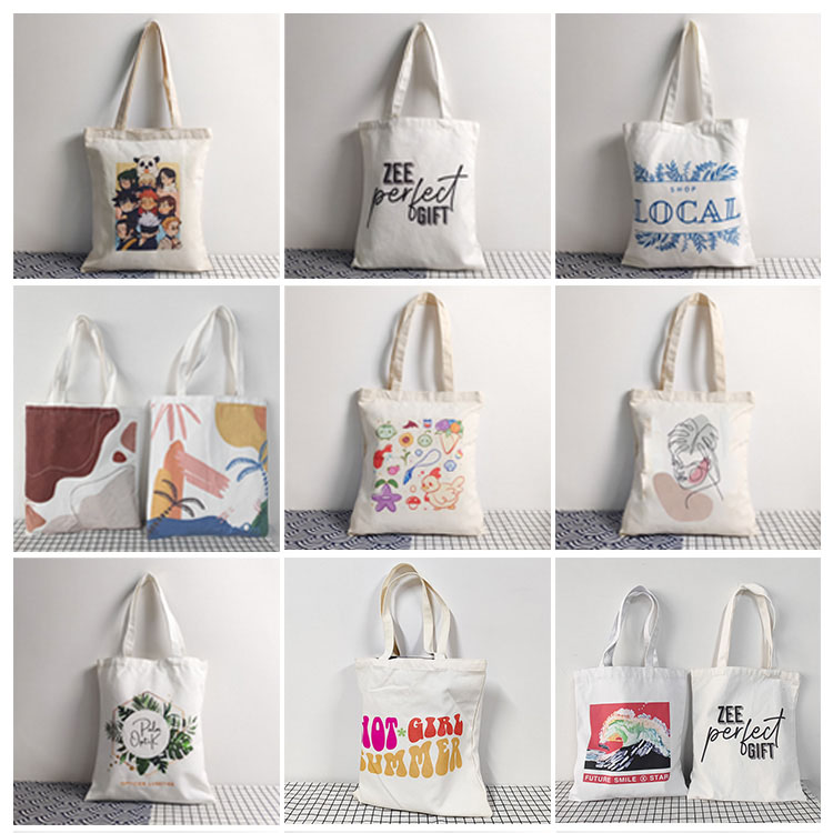 Foldable cotton shopping canvas tote bag