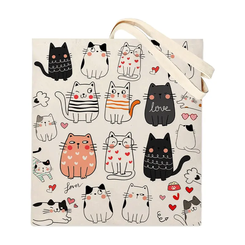 Cotton Handbags Reusable Food Shopping Bags Custom Cartoon Printed Pattern Cotton Bag Brands and Gift Giveaways