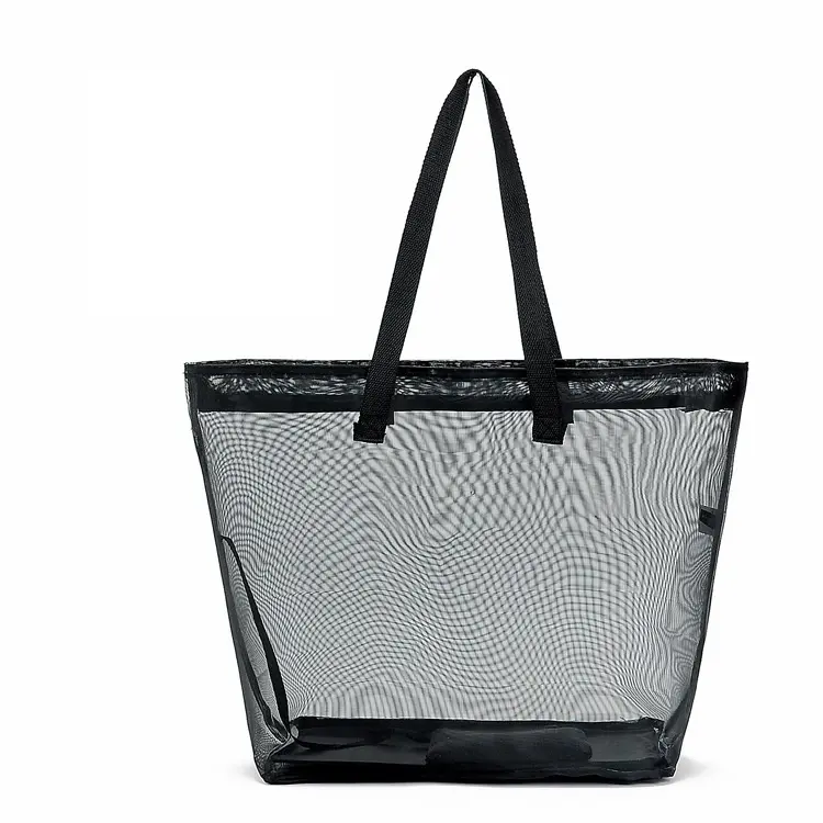 Customized Logo Shopping Mesh Gift Bag, Supermarket Shopping Cotton Black Nylon Silk Handbag