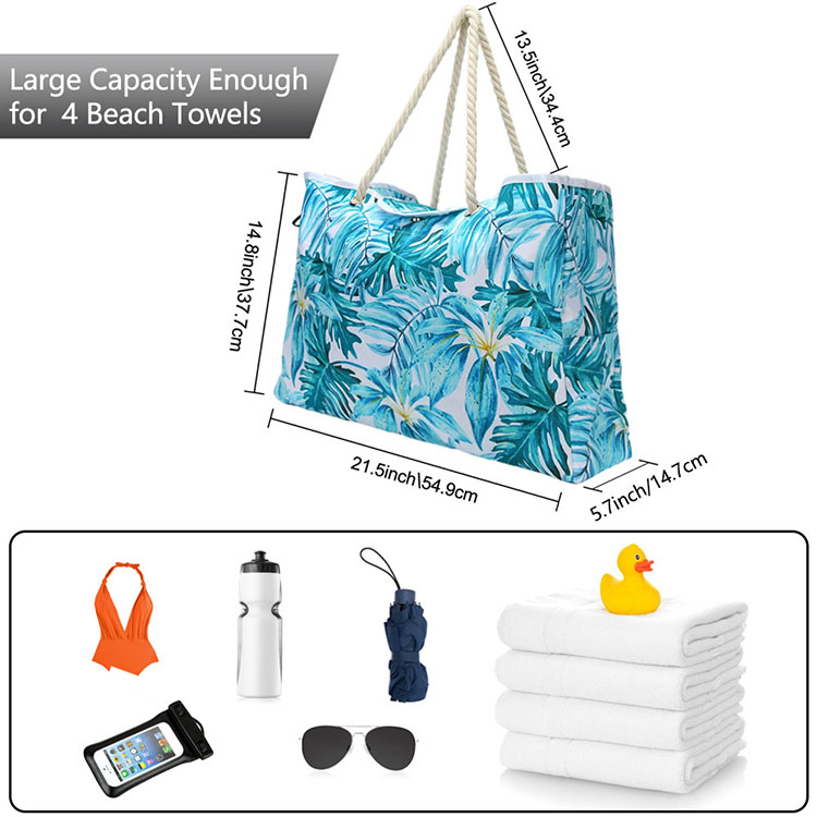 High-capacity canvas tote bag with handle zipper