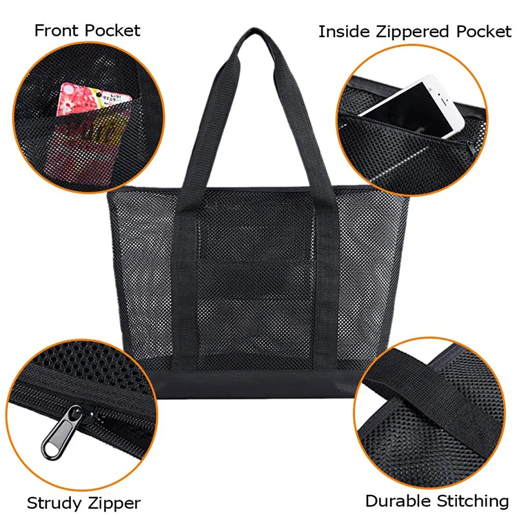 Customized Logo Shopping Mesh Gift Bag, Supermarket Shopping Cotton Black Nylon Silk Handbag