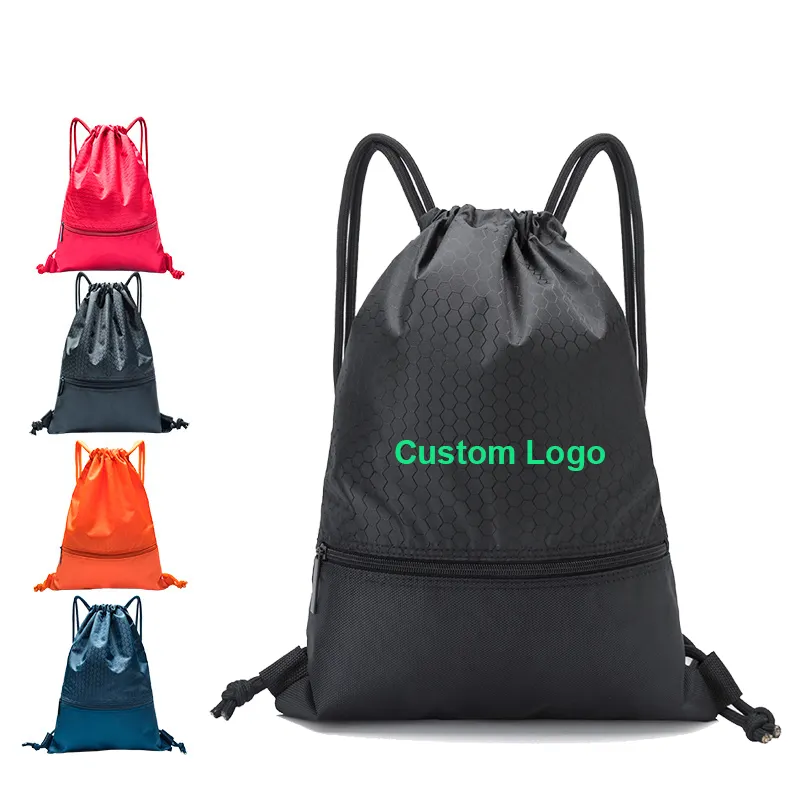 Customized Logo Promotional Gifts Sublimated Printed Nylon Polyester Drawstring Backpack Strap Zipper