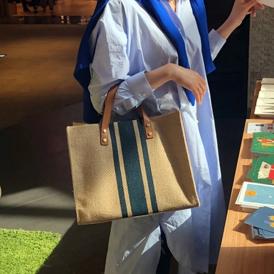 Striped Tote Bag Portable Gift Large Canvas Bag