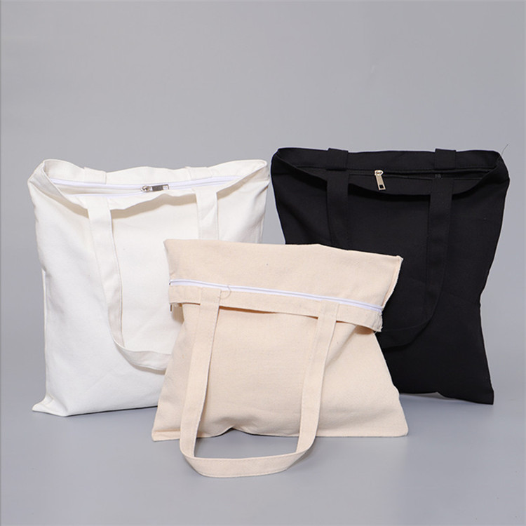 Cotton Canvas Tote Bag With Zipper