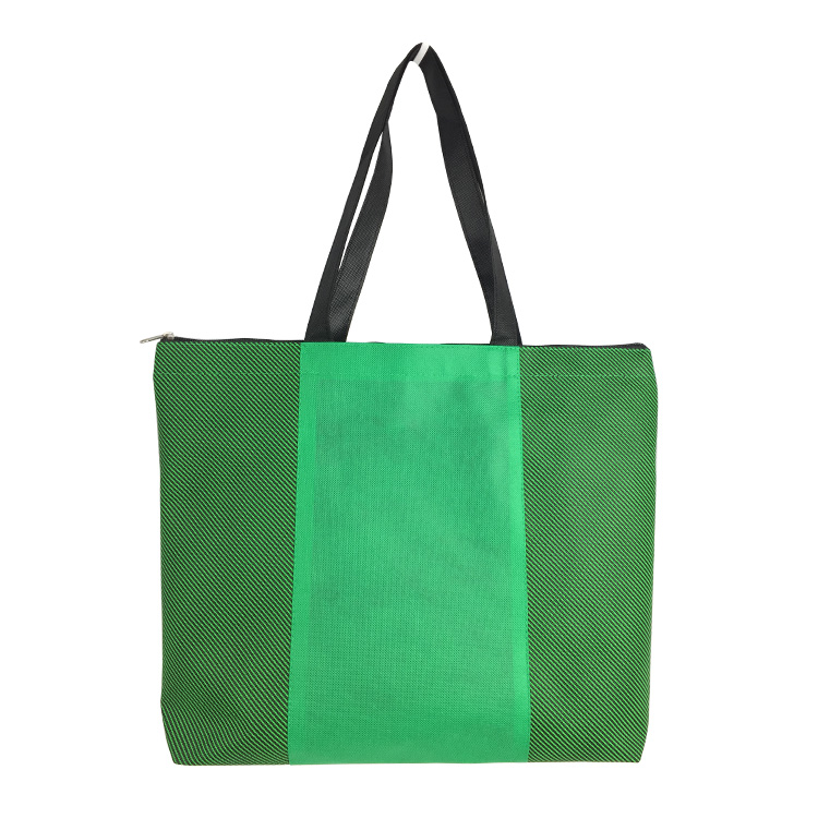 Green non-woven spliced zipper handbag
