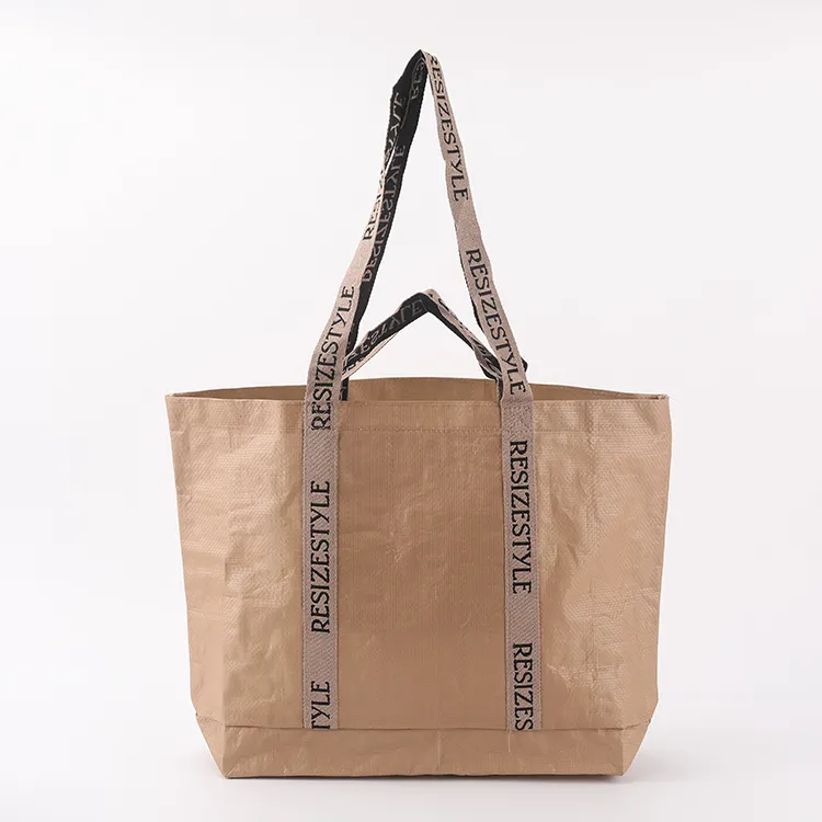 Wholesale custom logo reusable Morandi colored pp woven bags, foldable shopping bags with inner pockets