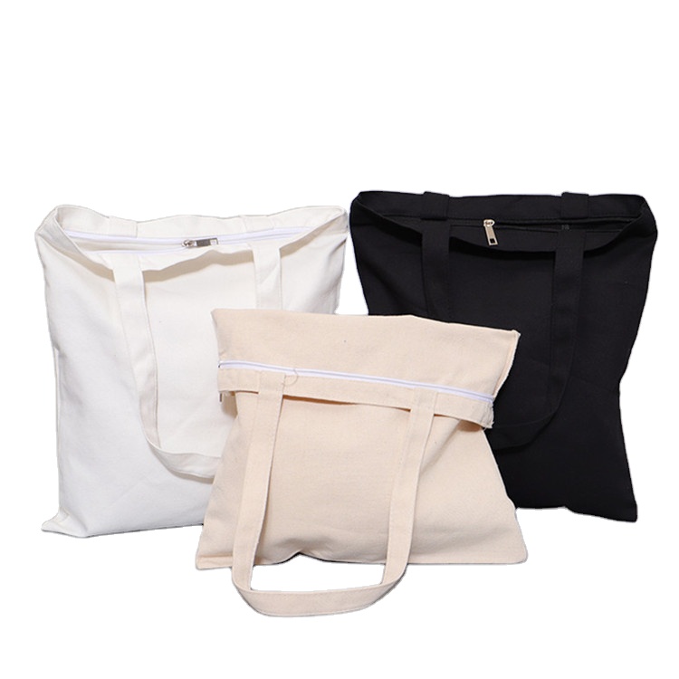 Cotton Canvas Tote Bag With Zipper