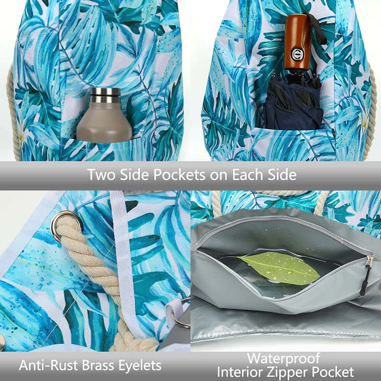 High-capacity canvas tote bag with handle zipper
