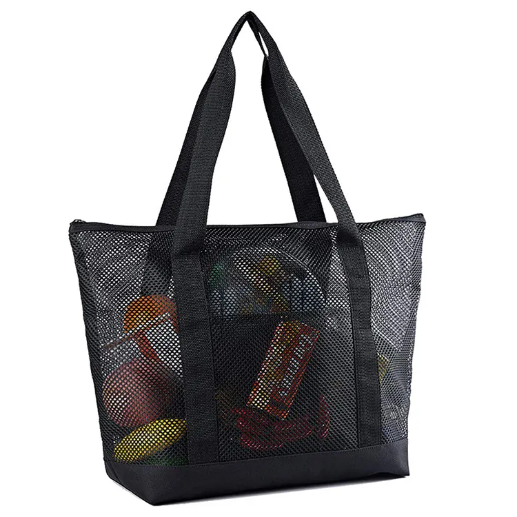 Customized Logo Shopping Mesh Gift Bag, Supermarket Shopping Cotton Black Nylon Silk Handbag