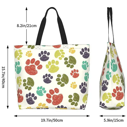 Large-capacity cute puppy and kitten paw print cotton bag