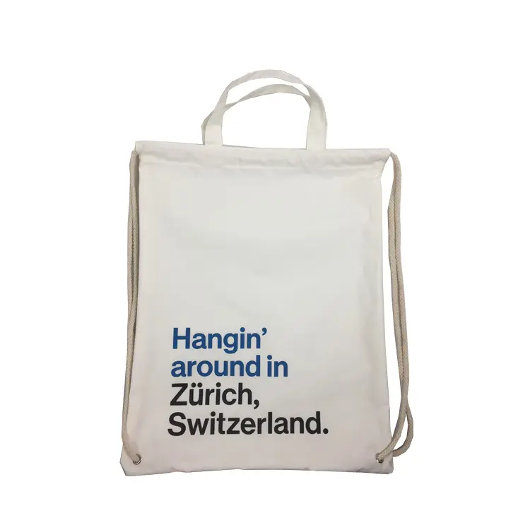 Eco Custom Canvas Cotton Tote Drawstring Bag with Printing