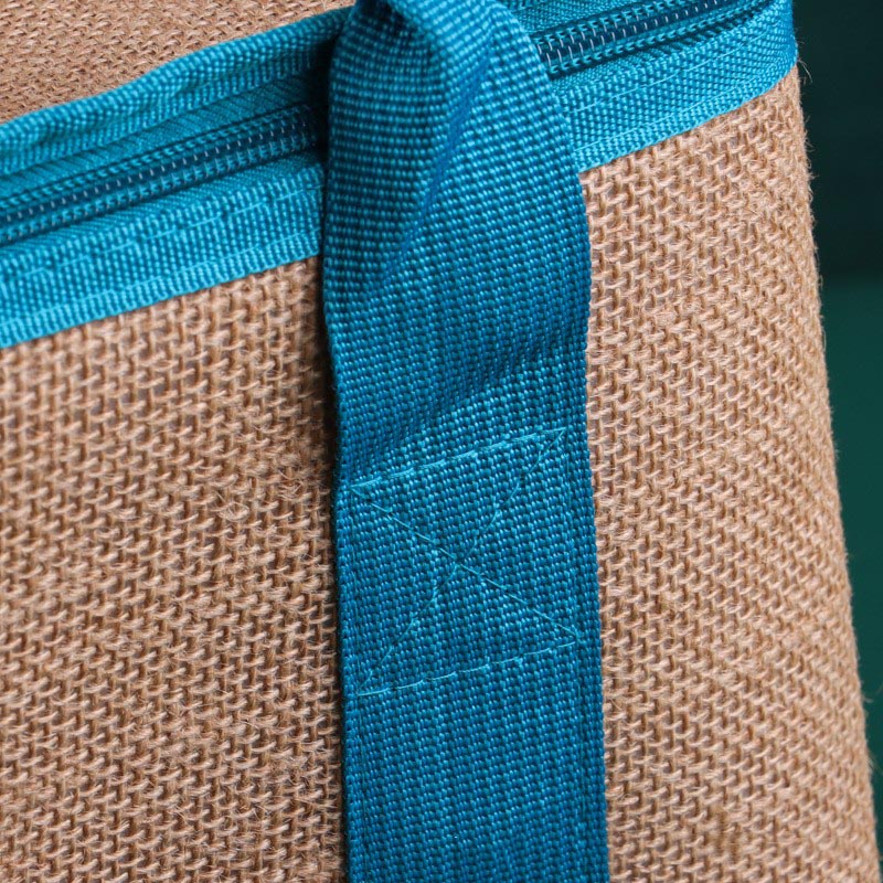 Jute Cooler Zipper Tote Bag