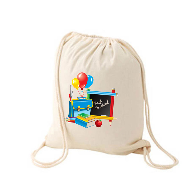 Custom Printed Logo with Pattern White Soft Mini Small Cotton Drawstring Bag Backpack