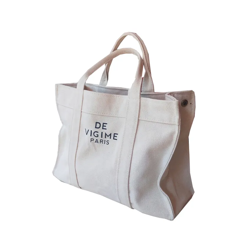 Custom-Printed Logo Reusable Canvas Cotton Bag with Zipper Suitable for Female Shoppers