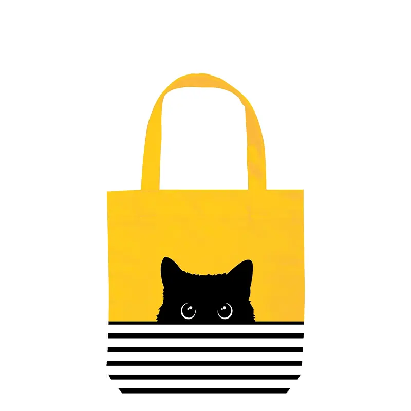 Yellow Cat-headed, Large-Capacity Shopping Tote Bag Hiking Shopping School-Specific Storage Cotton Bag